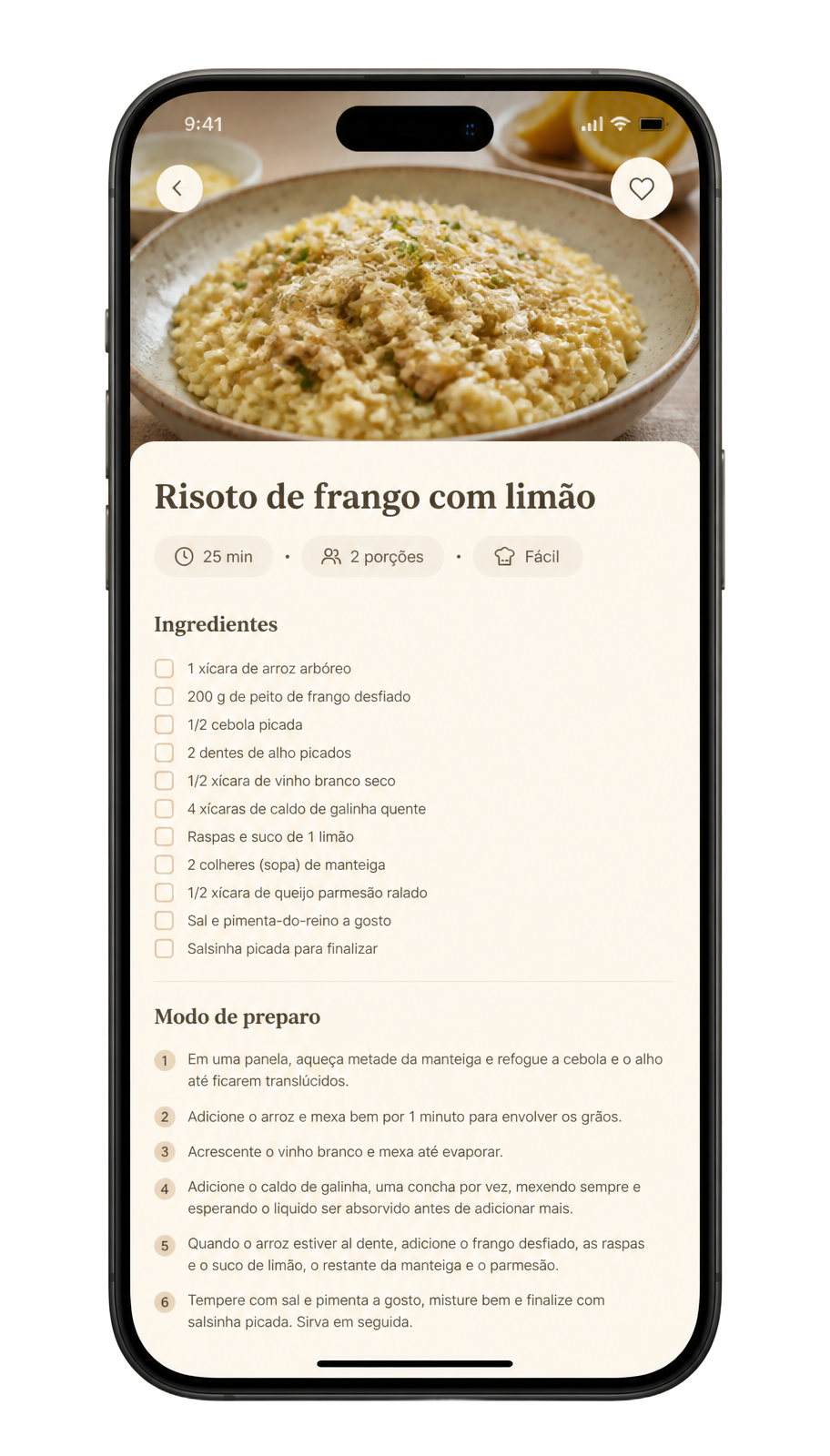 Interface da Panela mostrando detalhes de uma receita